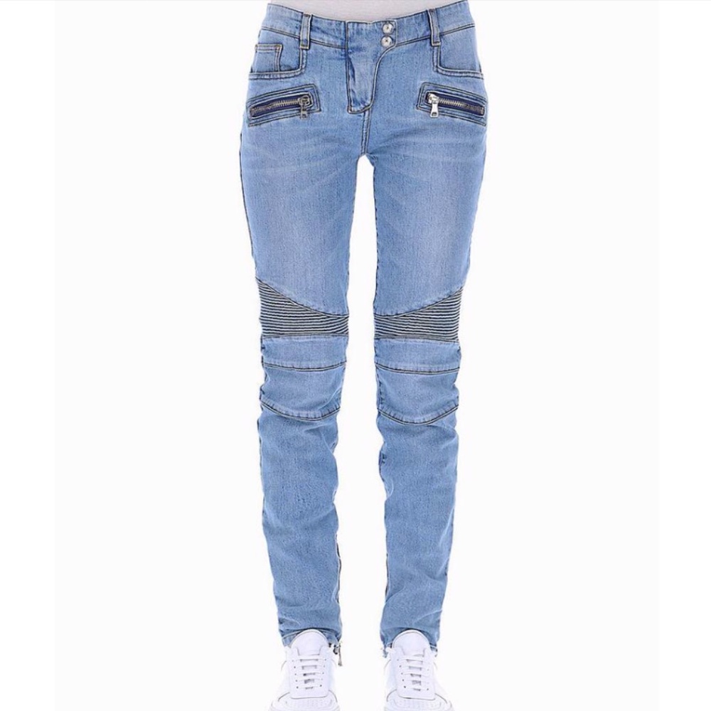 Balmain Blue with Tag Style Cotton Skinny Jeans